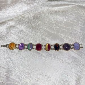 Fashion bracelet - gold tone with color stones